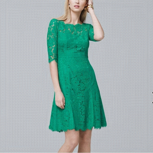 ELIZA J Lace Crochet Green Fit and Flare A-Line Cocktail Dress